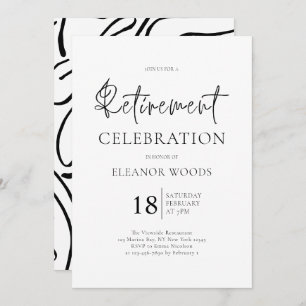Invitación Fiesta minimalista de Jubilación de Blanco y Negro
