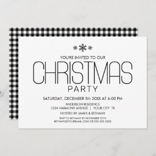 Invitación Fiesta minimalista de Navidades blancos y negros