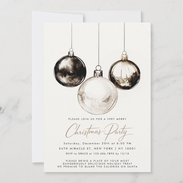 Invitación Fiesta minimalista de Navidades blancos y negros (Anverso)