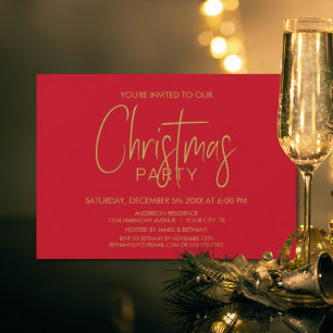 Invitación Fiesta minimalista de Navidades rojos y de oro