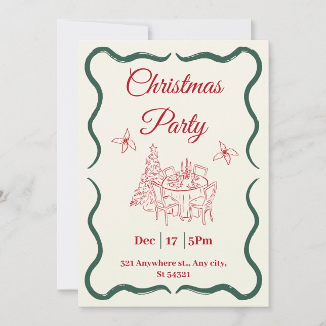 Invitación Fiesta minimalista de Navidades rojos y verdes (Anverso)