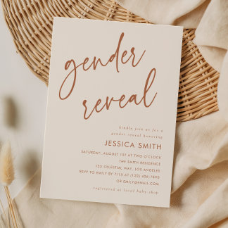 Invitación Fiesta Minimalista de Revelación de Género Terraco