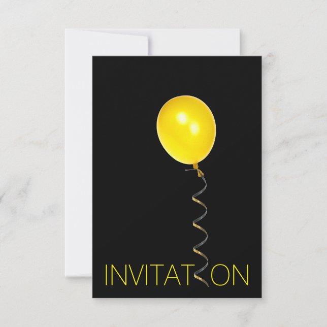 Invitación Fiesta mínimo Ballon amarillo negro Vip (Anverso)