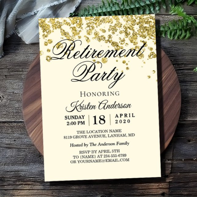 Invitación Fiesta mínimo de jubilación de Purpurinas de oro (Subido por el creador)