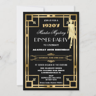 Invitación Fiesta Misterio Asesinato Art Deco Gatsby Años 20
