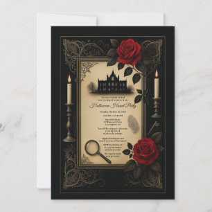 Invitación Fiesta Misteriosa Mansión Rosa Roja Gótica