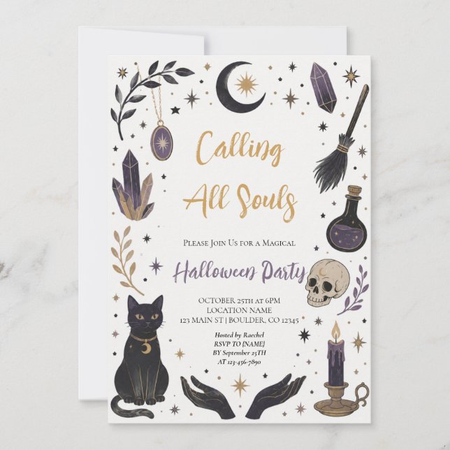 Invitación Fiesta Mística de Brujas de Halloween (Anverso)