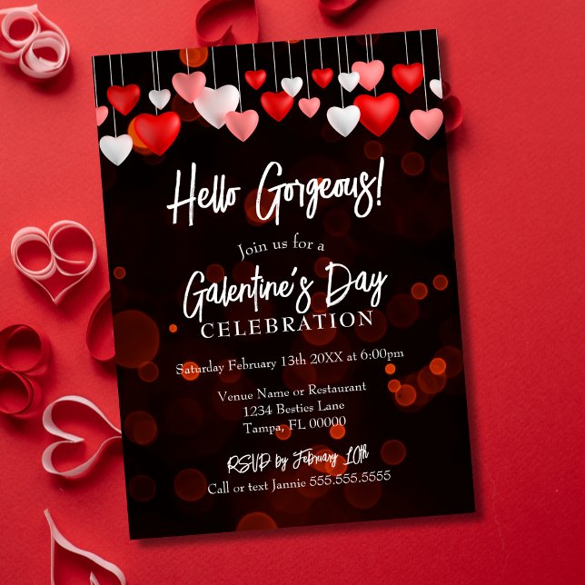 Invitación Fiesta Modern Chic Hola Hermosa Galentine's Day (Subido por el creador)
