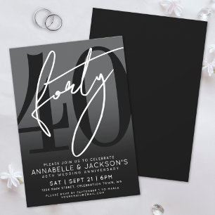 Invitación Fiesta Moderna Blanco y Negro del 40 Aniversario