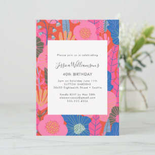 Invitación Fiesta Moderna Boho de Cumpleaños 40 con Flores Ro