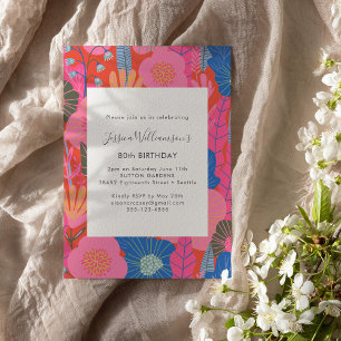 Invitación Fiesta Moderna Boho de Cumpleaños 80 con Flores Ro