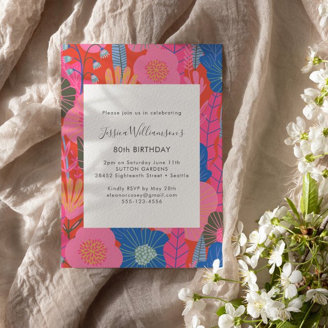 Invitación Fiesta Moderna Boho de Cumpleaños 80 con Flores Ro (Subido por el creador)