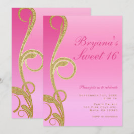 Invitación Fiesta moderna chic glamurosa de remolino rosa y d