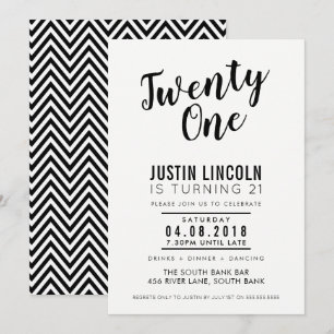 Invitación FIESTA MODERNA DE 21 años INVITE negro liso