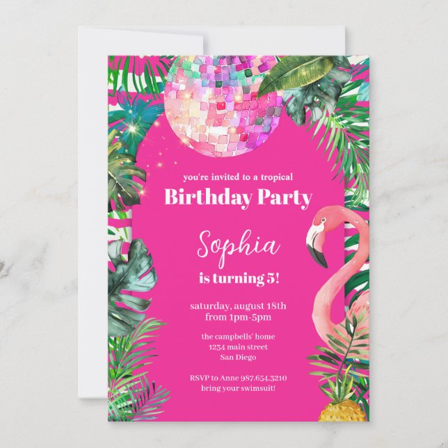 Invitación Fiesta Moderna de Acuarela en la Piscina (Anverso)