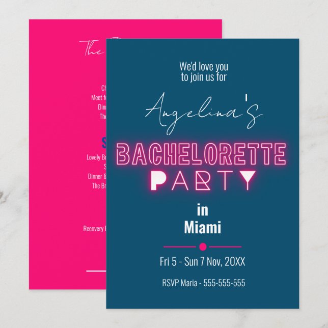 Invitación Fiesta moderna de bachillerato rosado (Anverso / Reverso)