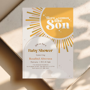 Invitación Fiesta Moderna de Bebé al Estilo Retro Boho con So