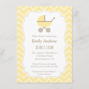 Invitación Fiesta Moderna de Bebé con Cochecito Amarillo Neut