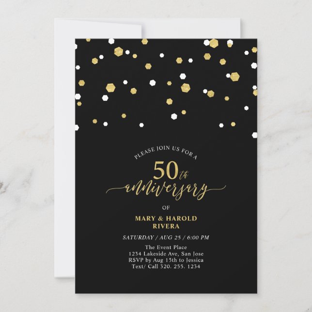 Invitación Fiesta moderna de bodas de oro negro y dorado (Anverso)