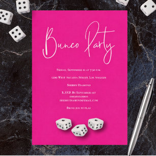 Invitación Fiesta Moderna de Bunco Rosa Blanco