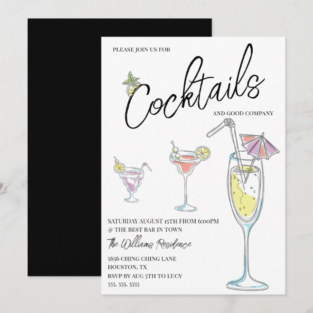 Invitación Fiesta Moderna de Cócteles (Anverso / Reverso)