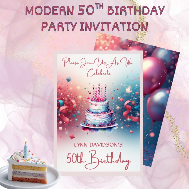 Invitación Fiesta moderna de cumpleaños 50  (Modern 50th Birthday Party Invitation)