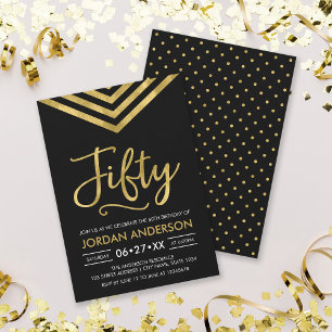 Invitación Fiesta Moderna de Cumpleaños 50 con Chevron de Oro