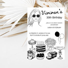 Invitación Fiesta Moderna de Cumpleaños de Niña con Arte de L