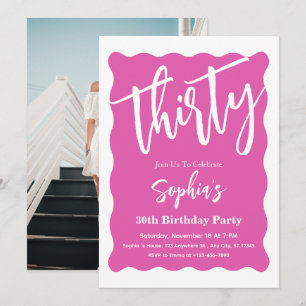 Invitación Fiesta moderna de cumpleaños número 30 con curva o