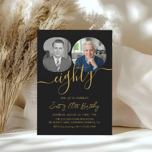 Invitación Fiesta moderna de cumpleaños número 80 2 Foto