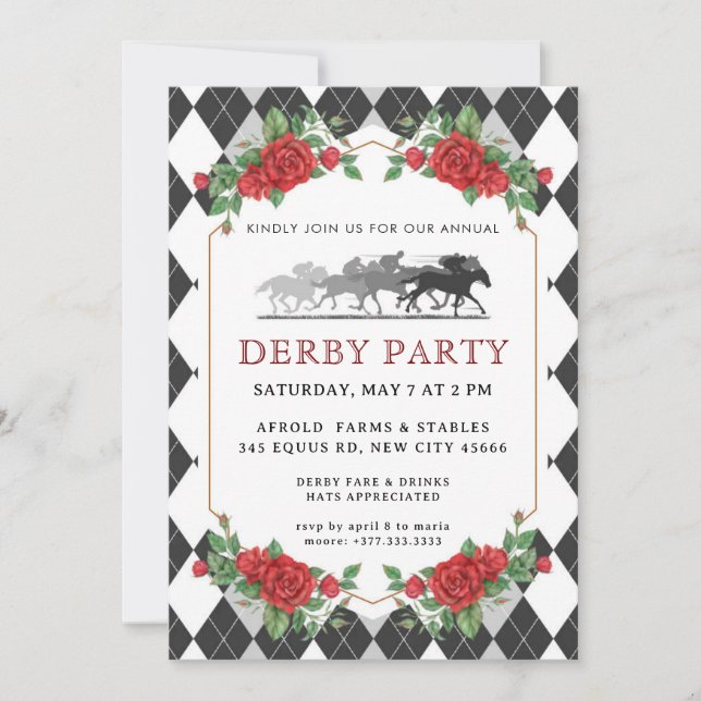 Invitación Fiesta moderna de derby de caballo de carreras Inv (Anverso)