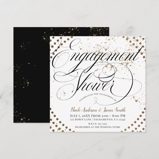 Invitación Fiesta Moderna de Despedida de Soltera con Bronce  (Anverso / Reverso)