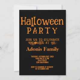 Invitación Fiesta Moderna de Halloween de Naranjas Negras Fel