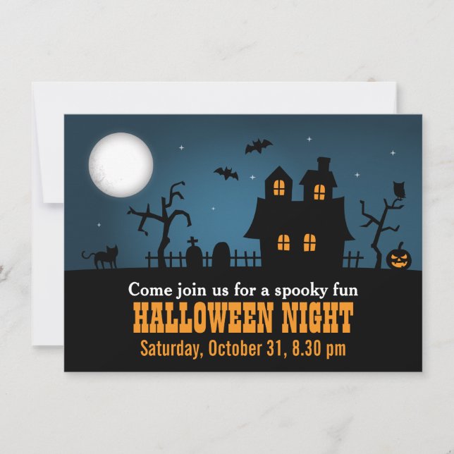 Invitación Fiesta moderna de Halloween en una casa embrujada  (Anverso)