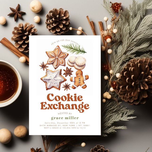 Invitación Fiesta moderna de intercambio de galletas de Navid (Modern Cookie Exchange Christmas Party Invitation)