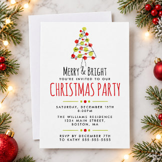 Invitación Fiesta Moderna de Navidad con Árbol de Acuarela Ro