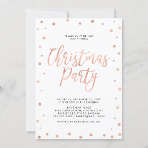 Invitación Fiesta moderna de Navidad con confeti de oro rosa