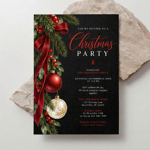 Invitación Fiesta moderna de Navidad con ramas de hoja perenn