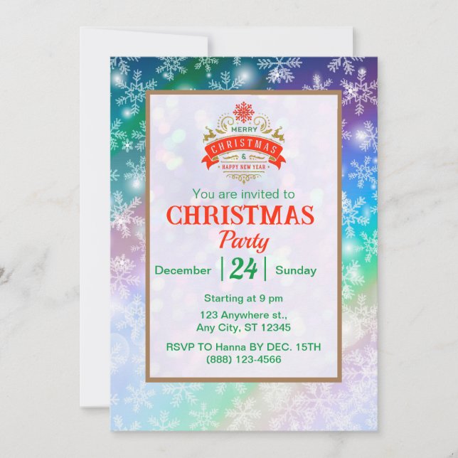 Invitación Fiesta moderna de Navidad de invierno con copos de (Anverso)
