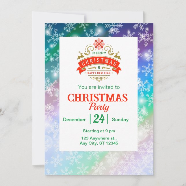 Invitación Fiesta moderna de Navidad de invierno con copos de (Anverso)
