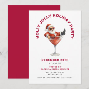 Invitación Fiesta moderna de Navidad de Santa Holly Jolly