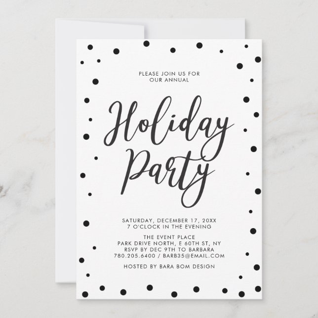 Invitación Fiesta moderna de Navidad en negro y blanco (Anverso)