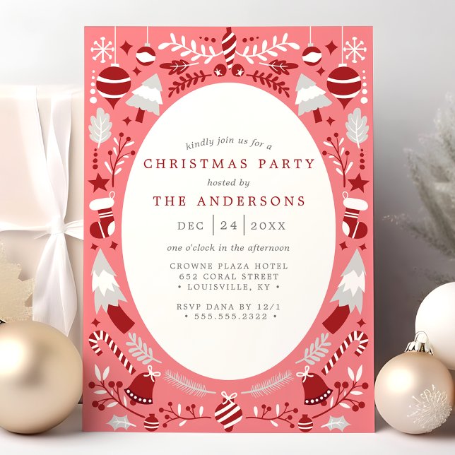 Invitación Fiesta moderna de Navidad en rojo y rosa (Subido por el creador)