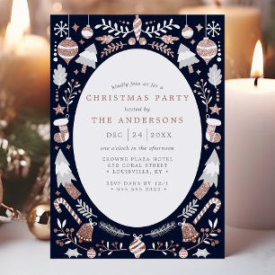 Invitación Fiesta Moderna de Navidad en Rosa Dorado y Azul Ma