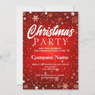 Invitación Fiesta moderna de Navidad roja y blanca con copos