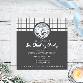 Invitación Fiesta moderna de patinaje sobre hielo con tartán