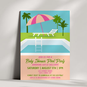 Invitación Fiesta Moderna de Piscina Tropical de Verano Palme