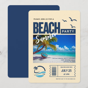 Invitación Fiesta Moderna de Playa de Azul Oscuro