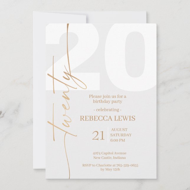 Invitación Fiesta moderna de vigésimo cumpleaños número veint (Anverso)