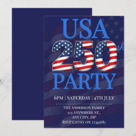 Invitación Fiesta Moderna del 250 Aniversario de EE. UU. 4 de